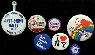 Pinback & other buttons NY politics LOT (7) 1966 1982 California K.C 