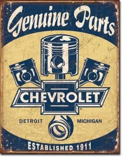 Chevrolet Parts Pistons Tin Sign Chevy Bowtie Ad Garage