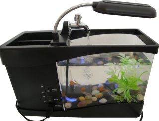 Office Mini Aquarium Fish Tank with BUILT IN FILTER and EXTENDED CORD 