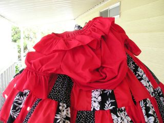 BEAUTIFUL AND BOLD 3 PC SQUARE DANCE OUTFIT   RED/BLK/WHT PATCHWORK 