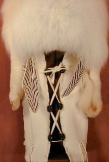 28 Arctic White Fox & Leather Navajo Cradleboard