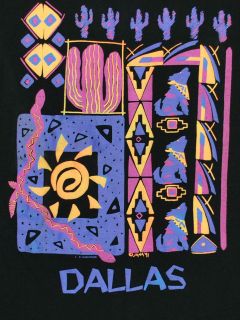 VTG 90s Dallas Texas Navajo Indian Print Aztec T SHIRT Mens XL Black 