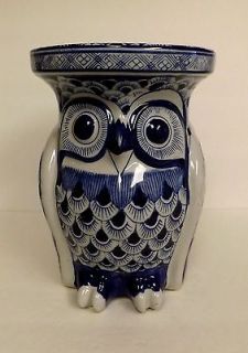   and White Hand Painted Heavy Ceramic OWL Garden Plant Stand End Table