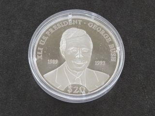 George Bush $20 Silver Coin Republic Of Liberia A7309