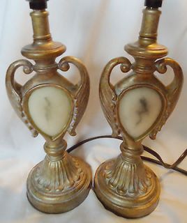 Vintage Decorative Marble Looking Accented Table Lamps Gold Silver 
