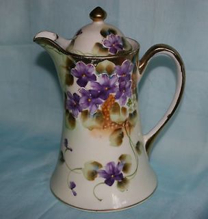 Vintage Japan Nippon china Cocoa Pot w/lid,Purple Violets  marked 3 
