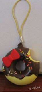 Mini Chocolate Glazed & Sprinkles Bitten Donut Squishy w/ Bow Kawaii