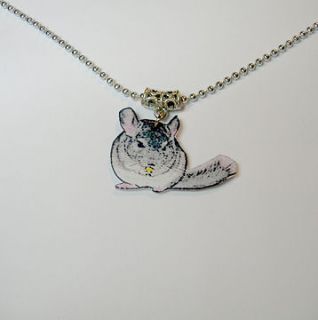   Plastic Chinchilla Necklace Pendant on Alum. Ball Chain Made in USA