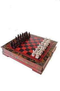   Style Chinese Terracotta Warrior Hand Painted Chess Set Oriental Game