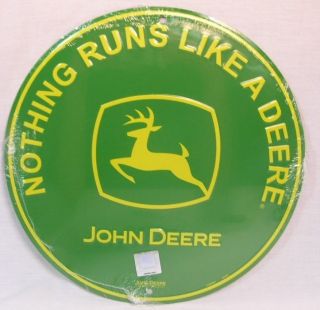 JOHN DEERE NOTHING RUNS LIKE A DEERE ROUND GREEN METAL SIGN TRACTOR 