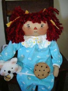   PRIMITIVE Raggedy Ann DOLL 19 inch w/ CAT & CHOCOLATE CHIP COOKIE OOAK