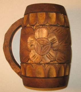 Circa 1850s Large Wooden Tankard with Hand Carved Patterns