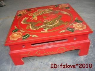 Beautiful Chinese hand painted dragon phoenix wooden red coffee table 