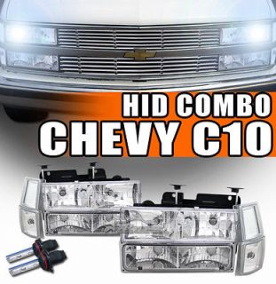 Chrome Headlights+Bumper+Corner Lights+6000K HID 94 02 Chevy C10 C/K 
