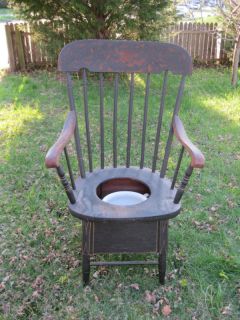 1850 Circa Antique Potty Chair Commode Arm High Back