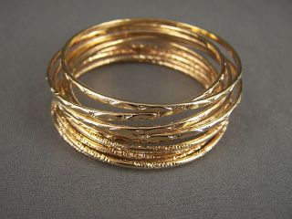 Gold tone shiny thin skinny set 10 kids girls bangle bracelet 2 