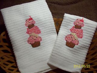 Decorative Machine Embroidered Stacked Cupcakes Kitchen Towel 
