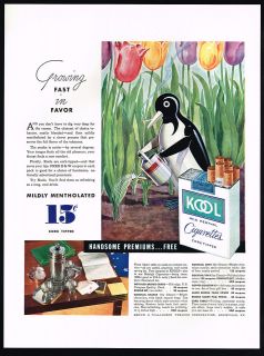 1934 Kool Cigarettes Penguin Tulips Flower Garden Print Ad
