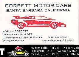 1985 ? Lamborghini Countach Corbett Kit Car Factory Business Card