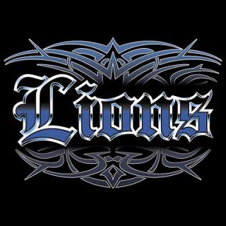 NEW Lions tattoo style mens black T shirt Detroit XXL 2XL Blue Wave