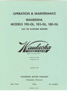 Waukesha Models 190, 185, 180 Gas Engine Operation & Maintenance 