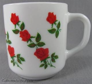 Arcopal France Red Rose Coffee Tea Mug Cup White Milkglass