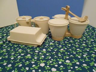 Vintage Tupperware Cream and Sugar Butter Dish & Condiment Caddy with 