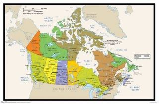   POSTER ~ CANADA MAP COLORS 22x34 Quebec Ontario Alberta Yukon Manitoba
