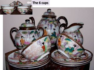 Tea or Coffee Set Kutani 15 Piece Complete Japanese Porcelain Antique