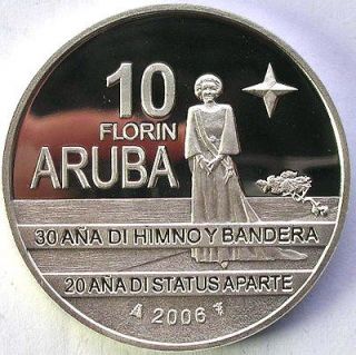 Aruba 2006 30th Anniversary 10 Florin Silver Coin,Proof