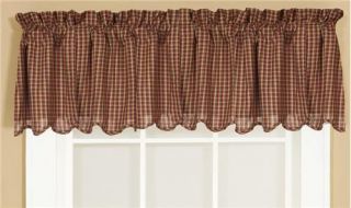 COUNTRY PRIMITIVE PATRIOTIC PATCH RED PLAID SCALLOPED VALANCE 16 X 72 
