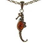BALTIC AMBER STERLING SILVER 925 SEAHORSE PENDANT NECKLACE CHAIN 