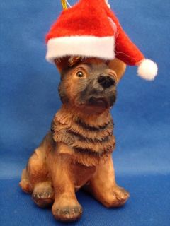 German Shepherd Puppy Figurine Dog Statue Wearing Santa Hat Christmas 
