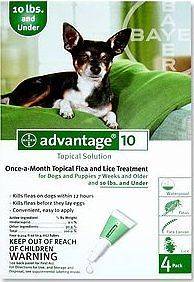 Advantage 10 GREEN FLEA and TICK Control For Dogs Under 10 lb 4 doses 