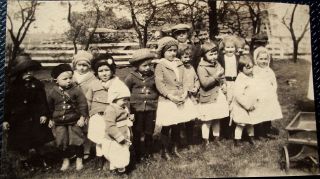   photo group of darling children with wagon, old cars Dated 1923
