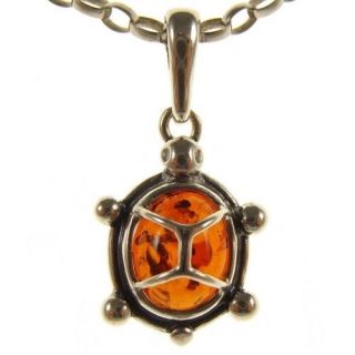 BALTIC AMBER STERLING SILVER 925 TORTOISE TURTLE PENDANT NECKLACE 