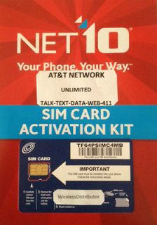 AT&T iPhone 4 / 4S UNLIMITED SERVICE NET10 SIM CARD @ $50 MONTH ($ 