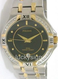 PULSAR BY SEIKO DIAMOND SIMULATED 2TONE MENS DATE WATCH in box