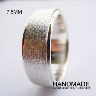 Handmade 7.5mm Mens Solid 925 Sterling Silver Plain Wedding Band Ring 