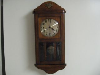 Older Haller AGWood Wall Clock Pendulum Key Wind with Key 3 Beveled 