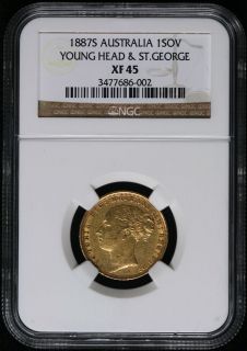   AUSTRALIA YOUNG HEAD & ST. GEORGE GOLD 1SOV 1 SOVEREIGN XF 45 NGC