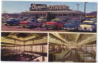 OLYMPIA DINER   NEWINGTON CT Great 1950s CARS & Booth JUKEBOX ca1956