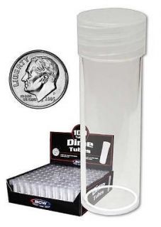 10) CLEAR PLASTIC ROUND TUBE DIME BCW COIN STORAGE HOLDERS