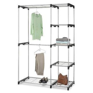 Free Standing Steel Closet Clothes Organizer Storage 2 Hanging Rods 