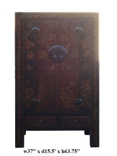 Vintage Chinese Golden Scenery Hardware Armoire s1024