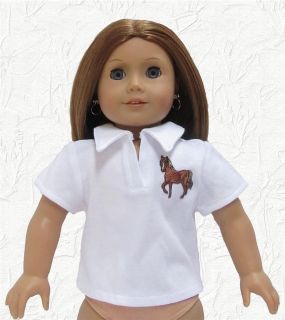 Clothes White Shirt w/Collar & Horse Applique Fits 18 doll & American 