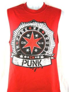 In CM Punk We Trust Red WWE Authentic Sleeveless Muscle T shirt New