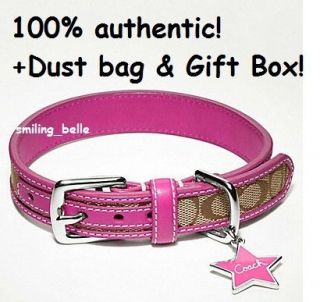 Coach 61354 signature dog cat collar star charm pink M L Medium Large 