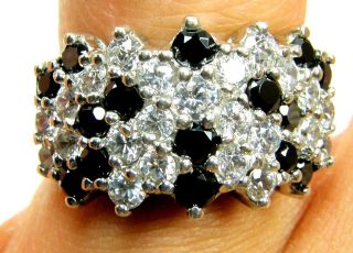   Sterling Silver Synthetic Black White Diamond Cluster Ring Size 6.5