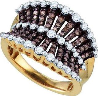10K GOLD RING 1.34 CT RICH CHAMPAGNE & WHITE CLUSTER DIAMONDS CRISS 